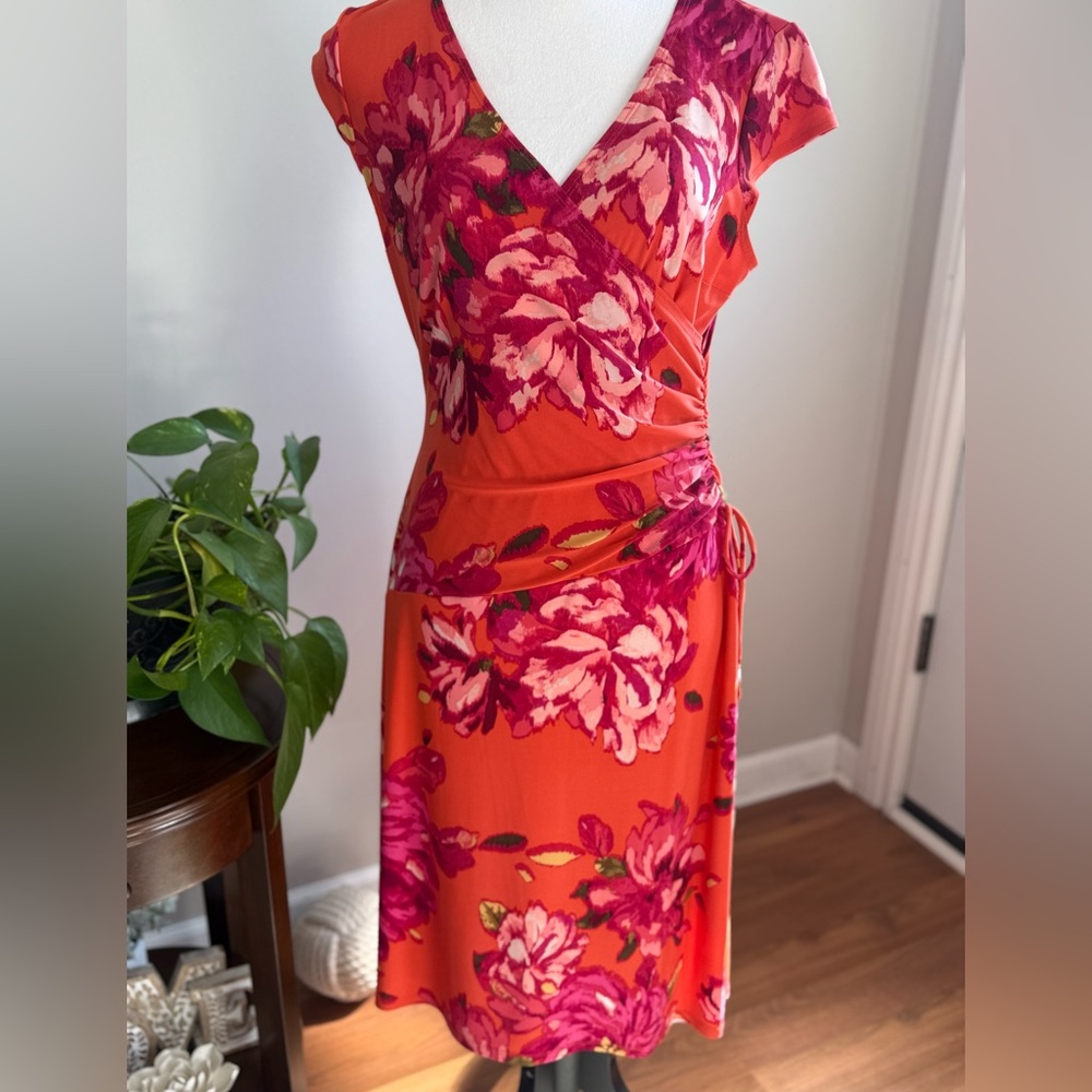 Jones Wear- Orange & Pink Ruched Maxi Dress, size 10